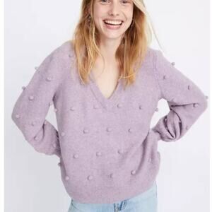 Madewell Sweater in Coziest Yarn Women's Size Small Lilac Bobble Dashwood V-Neck